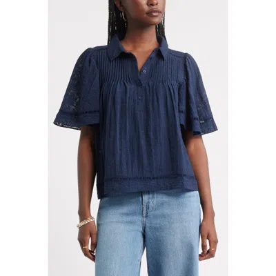 Treasure & Bond Flutter Sleeve Popover Top In Blue