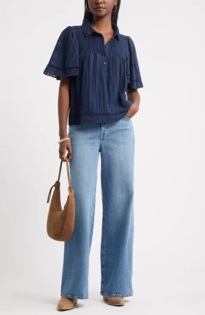 Treasure & Bond Flutter Sleeve Popover Top In Blue