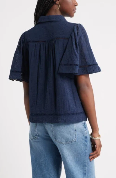 Treasure & Bond Flutter Sleeve Popover Top In Blue