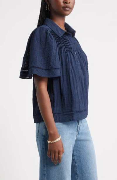 Treasure & Bond Flutter Sleeve Popover Top In Blue