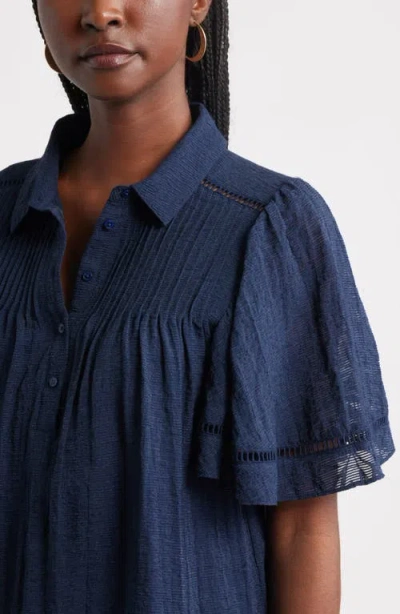 Treasure & Bond Flutter Sleeve Popover Top In Blue