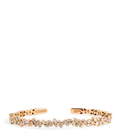 Suzanne Kalan Small Rose Gold And Diamond Classic Fireworks Bangle In Gold