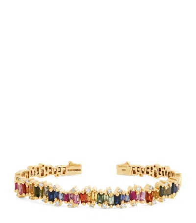 Suzanne Kalan Yellow Gold, Diamond And Sapphire Shimmer Audrey Bangle In Multi