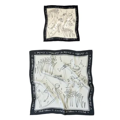 Lost Pattern Nyc Men's Black / White New York In Sketches Silk Pocket Square & Silk Scarf Set - Black & White In Multi