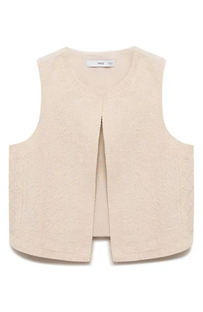Mango Embroidered Linen Vest In Neutral