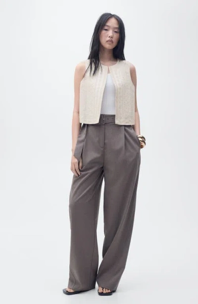 Mango Embroidered Linen Vest In Neutral