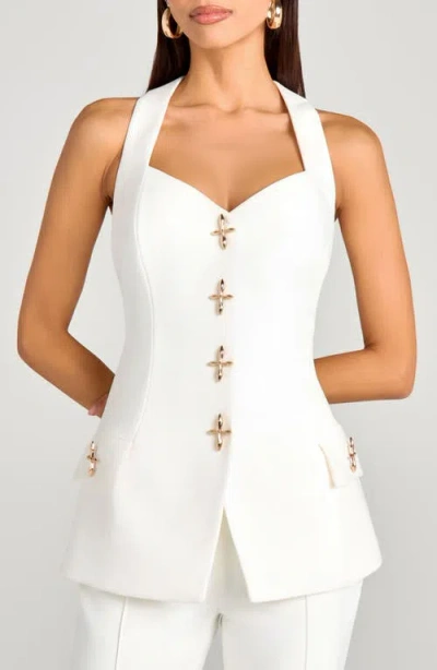 Nadine Merabi Zoe Novelty Button Long Vest In White