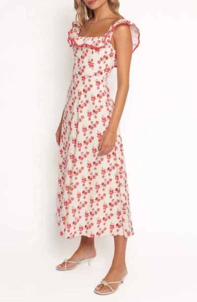 Petal And Pup Petal & Pup Lucille Floral Ruffle Cotton Midi Dress In Pink