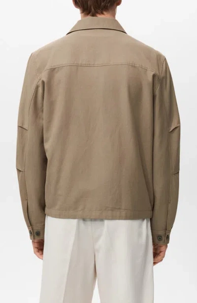 Mango Cotton Blend Zip Through Lightweight Jacket In Brown