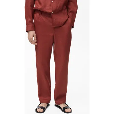 Mango Men's Elastic Waistband Linen Pants In Burgundy
