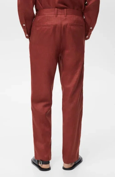 Mango Men's Elastic Waistband Linen Pants In Burgundy
