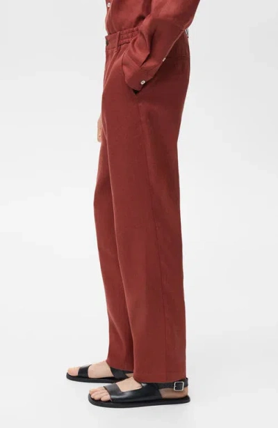 Mango Men's Elastic Waistband Linen Pants In Burgundy