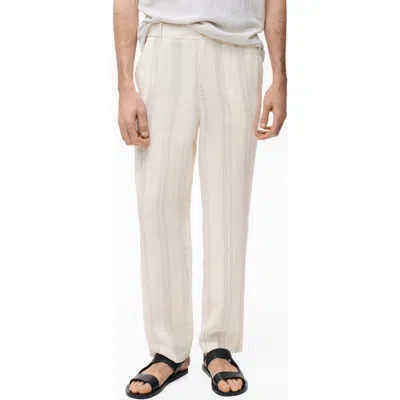Mango Men's Linen Elastic Waistband Pants In White