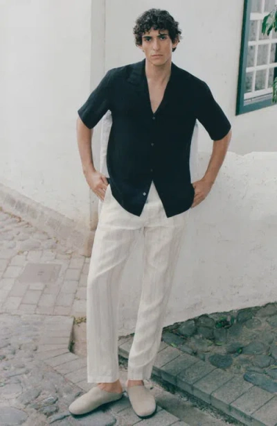 Mango Men's Linen Elastic Waistband Pants In White