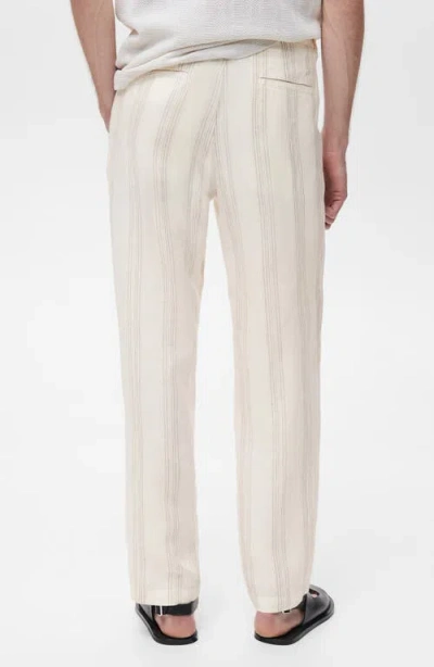 Mango Men's Linen Elastic Waistband Pants In White