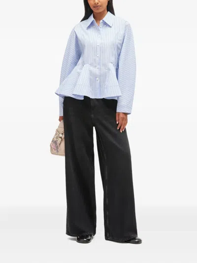 Ganni Stripe Peplum Shirt In Lavender Lustre In Blue