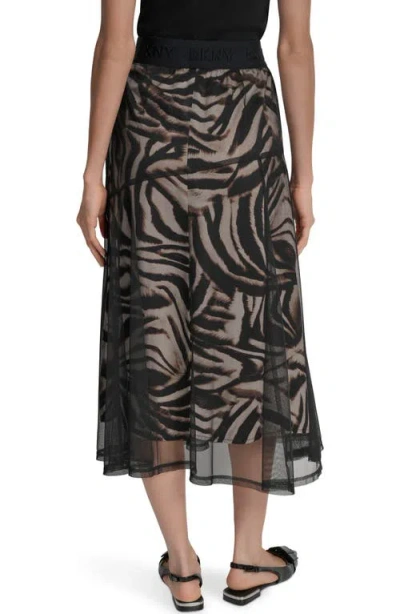 Dkny Zebra Stripe Layered Mesh A-line Skirt In Multi
