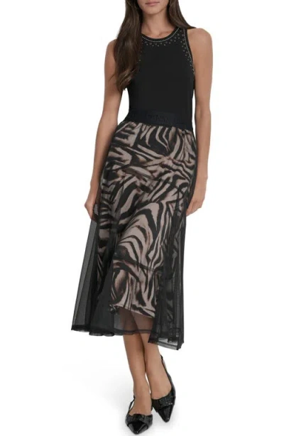 Dkny Zebra Stripe Layered Mesh A-line Skirt In Multi