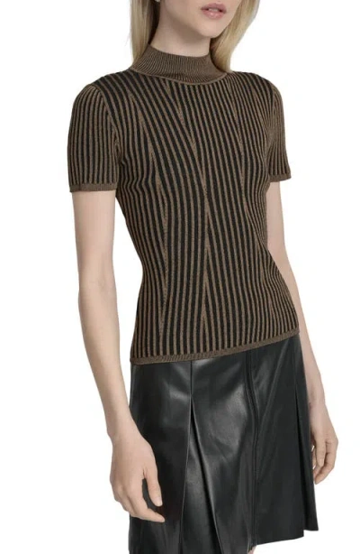 Dkny Mock Neck Knit Top In Brown