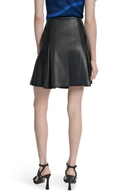 Dkny Women's Faux-leather Zip-front Pleated Skirt In Black