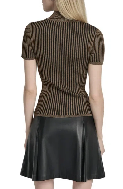 Dkny Mock Neck Knit Top In Brown