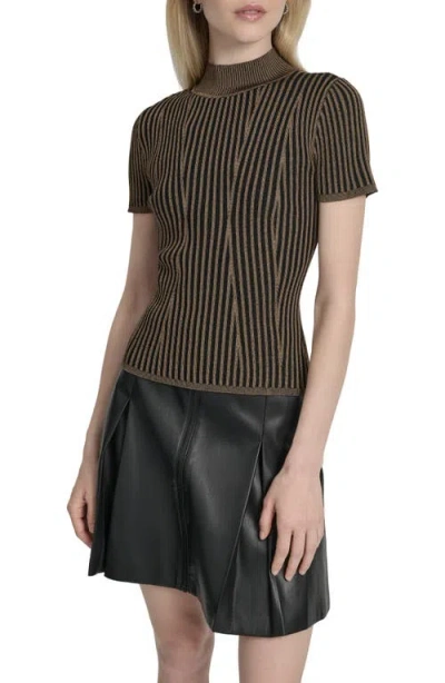 Dkny Mock Neck Knit Top In Brown