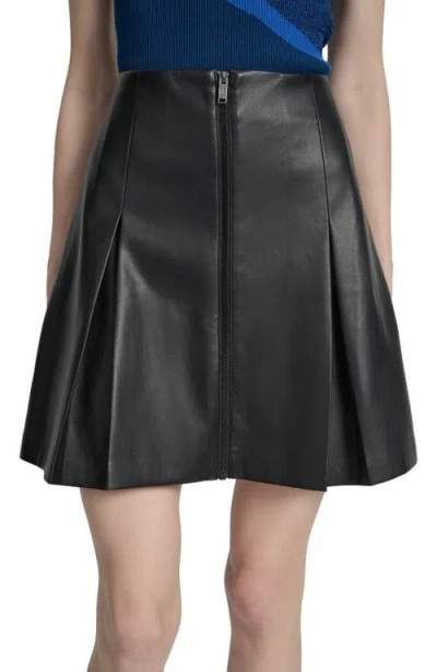 Dkny Women's Faux-leather Zip-front Pleated Skirt In Black