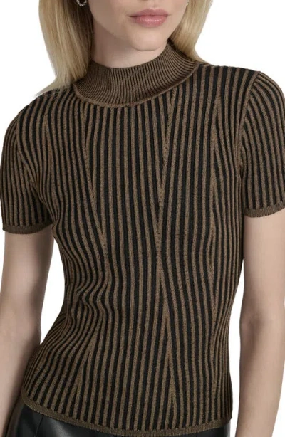 Dkny Mock Neck Knit Top In Brown