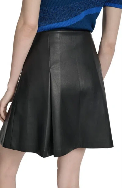 Dkny Women's Faux-leather Zip-front Pleated Skirt In Black