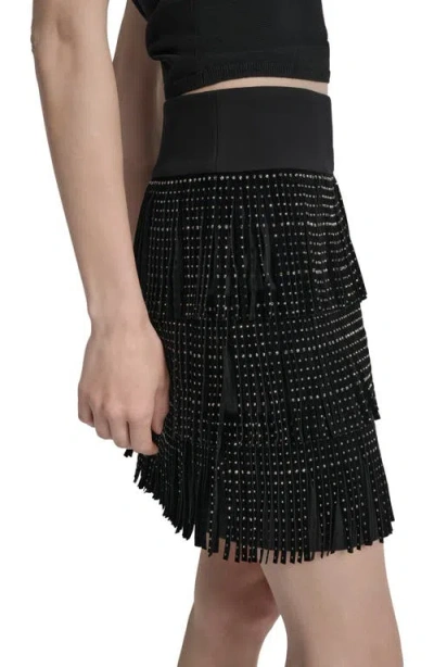 Dkny Women's Studded Fringe Mini Skirt In Black