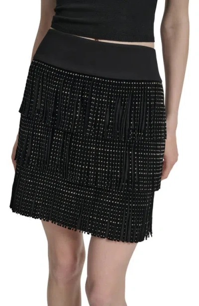 Dkny Women's Studded Fringe Mini Skirt In Black