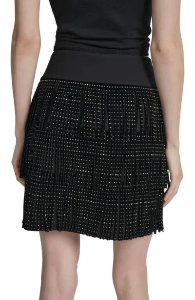 Dkny Women's Studded Fringe Mini Skirt In Black