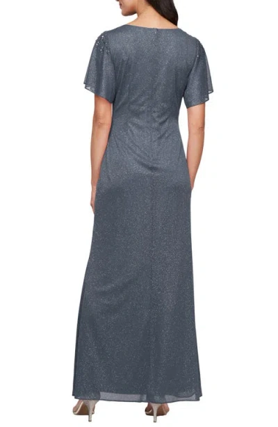 Sl Fashions Women's Round-neck Flutter-sleeve Gown In Gray