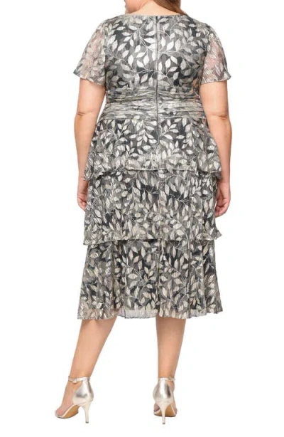Sl Fashions Women'sâ Tea Length Printed Lurex Midi Dress In Gray