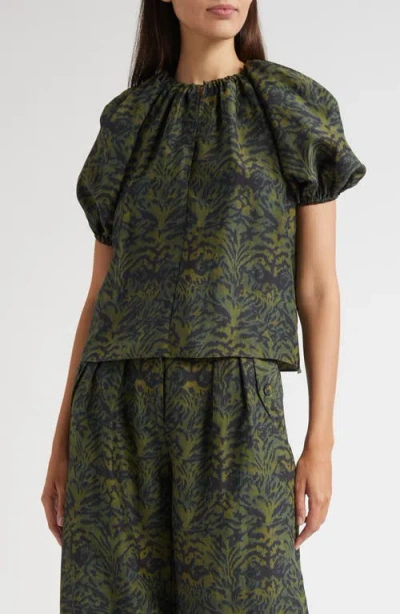 Ulla Johnson Talie Silk Short Sleeve Blouse Desert Jasper In Green