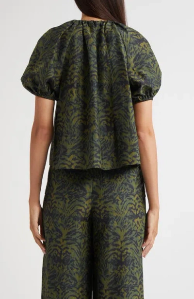 Ulla Johnson Talie Silk Short Sleeve Blouse Desert Jasper In Green