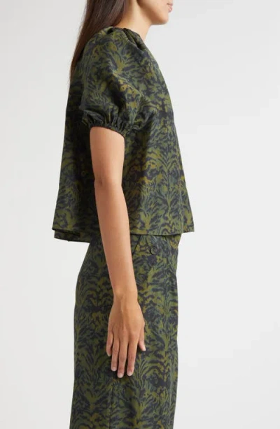 Ulla Johnson Talie Silk Short Sleeve Blouse Desert Jasper In Green