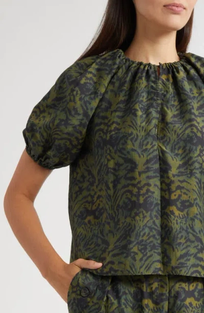 Ulla Johnson Talie Silk Short Sleeve Blouse Desert Jasper In Green