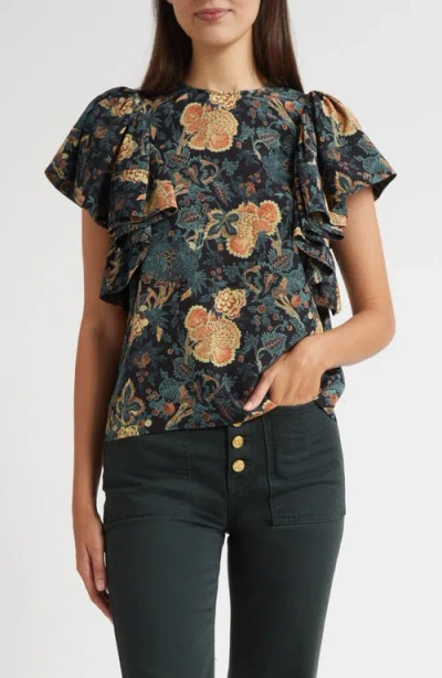 Ulla Johnson Lena Flutter Sleeve Silk Top In Green