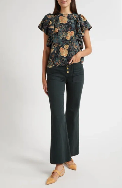 Ulla Johnson Lena Flutter Sleeve Silk Top In Green