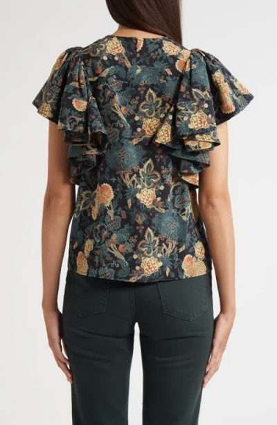 Ulla Johnson Lena Flutter Sleeve Silk Top In Green