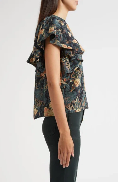 Ulla Johnson Lena Flutter Sleeve Silk Top In Green