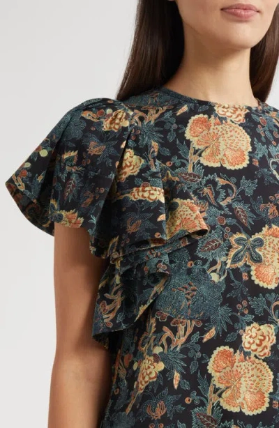 Ulla Johnson Lena Flutter Sleeve Silk Top In Green