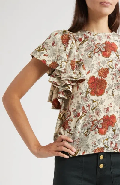 Ulla Johnson Lena Flutter Sleeve Silk Top In Gray