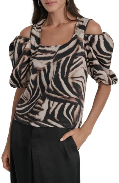 Dkny Women's Printed Satin Puff-sleeve Zipper Top In Neutral