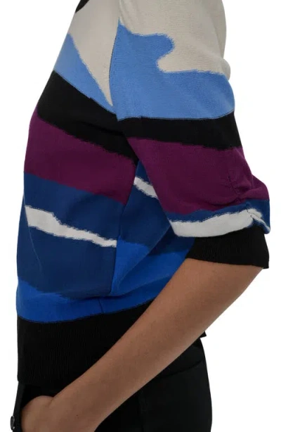 Dkny Abstract Pattern Three-quarter Sleeve Sweater In Blue