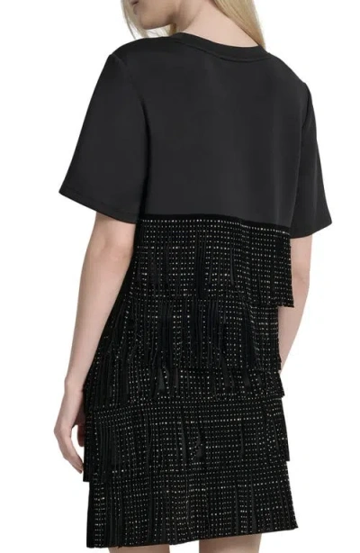 Dkny Women's Studded-fringe Crewneck T-shirt In Black