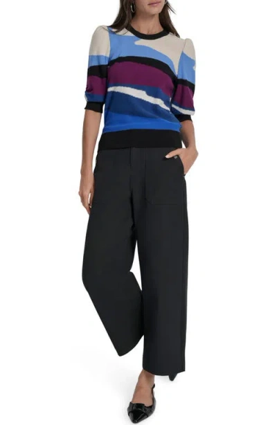 Dkny Abstract Pattern Three-quarter Sleeve Sweater In Blue