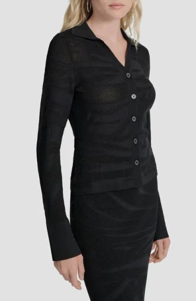 Dkny Zebra Stripe Cardigan In Black