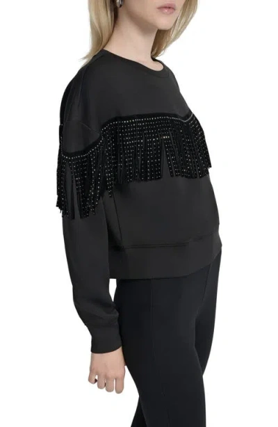 Dkny Stud Fringe Pullover In Black